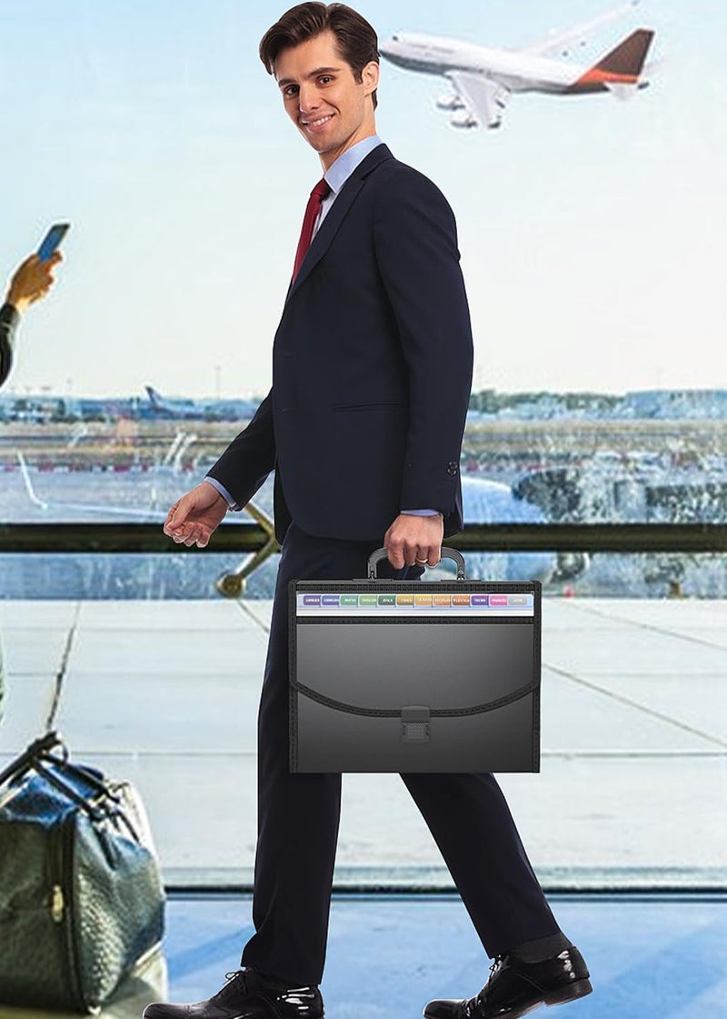 TCJ Accordion File Organizer,Expanding File Folder Portable Filing Folders,13 Pockets File Box with Handle for Documents,Special Design for Carrying,A4/Letter Size,Colored Tabs - Image 2